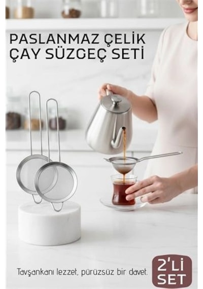 Klasik Çay Süzgeci 304 Paslanmaz Çelik 2 Adet 721306 Açık Gri