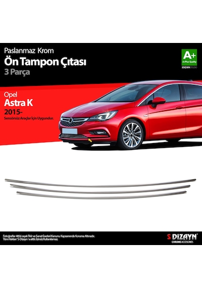 S-Dizayn Opel Astra K Hb Krom Ön Tampon Alt Çıtası 3 Prç 2015 Üze
