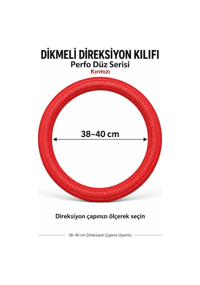Trobus Opel Mokka 2021-2025 Uyumlu Dikmeli Direksiyon Kılıfı Perfo Düz Delikli Deri Kırmızı