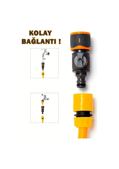 Car-fil Hızlı Bağlantılı Bahçe Hortumu Adaptörü 1/2 Uyumlu, Vanalı Konnektör 1/2"
