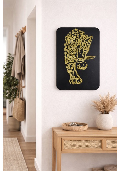 Leopar Figürlü Sim Detaylı Mdf Duvar Tablosu Modern Dekoratif Duvar Dekoru Siyah