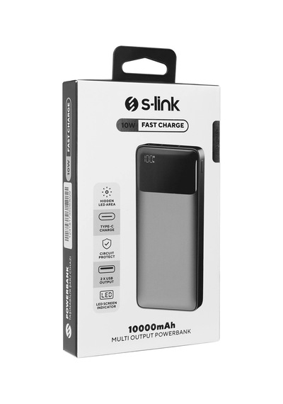 S-link P107 10000mah Prm Type-c Input/output 10w Siyah Lcd+gizli Led Taşınabilir Pil Şarj Cihazı Pow Gri-siyah