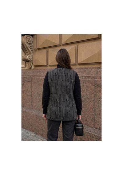 Onno Style Women Desenli Çelik Örgü Klasik Triko Yelek Siyah - Gri