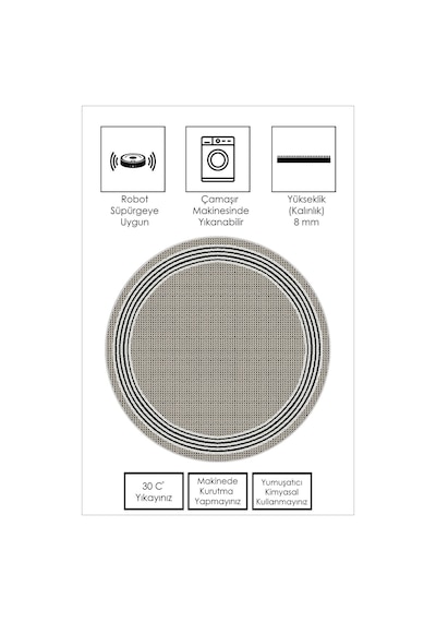 West Home Dijital Baskı Yıkanabilir Kaymaz Taban Salon Halısı Mutfak Halısı Yolluk Wh 479 Beige Yuvarlak