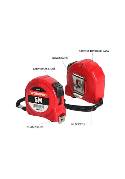 Workpro Wp261003 5mx19mm Beyaz Çelik Şerit Metre 5 M
