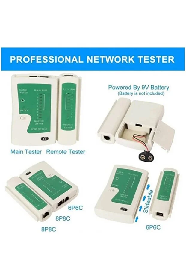Network Seti Rj45 Rj11 Rj9 Sıkma Pensesi Cat5 Cat6 Çakma + Test Cihazı + Krone Bıçağı Kep Kep +100 Adet Rj45 Konnektör