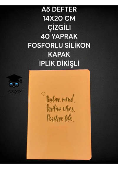 A5 Defter 14x20 Cm Çizgili 40 Yaprak Fosforlu Silikon Kapak İplik Dikişli Yeşil