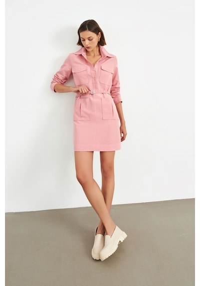 Stella Pulvis Pembe Örgü Kemerli Tunik Elbise Pembe