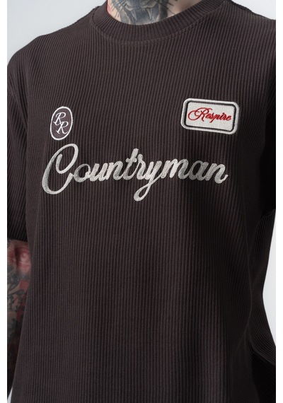 Erkek Countryman Nakışlı Regular Fit T-shirt Şort Takım Kahve Kahverengi