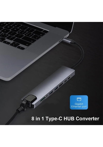 Type C To Hdmi Usb 3.0 8in1 Kart Okuyucu Rj45 Ethernet Çevirici