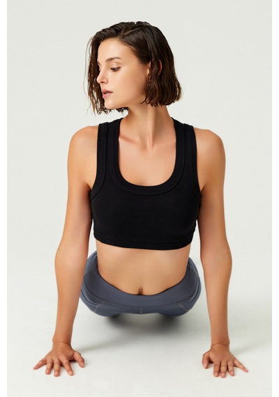 Los Ojos X Melodi Siyah Pamuklu Kalın Askılı Crop Top Tank Siyah