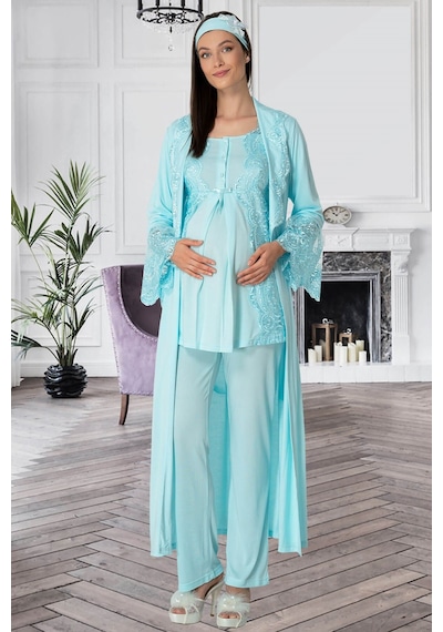 Mecit Pijama Mecit 5353 Turkuaz Sabahlıklı Lohusa Pijama Takımı