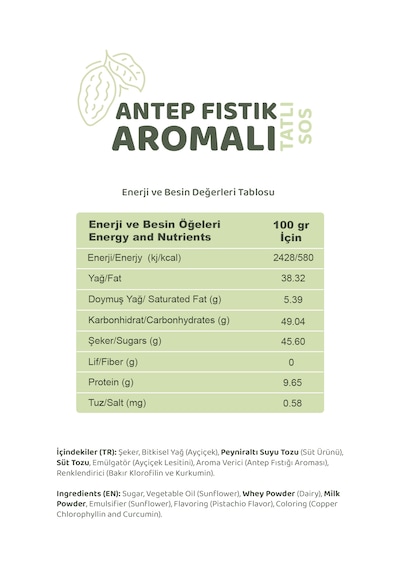Melwiss Chocolate Antep Fıstık Aromalı Tatlı Sos 330 Gr - Waffle & Krep & Pankek Sosu