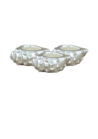 Mumluk Şamdan 3 Adet Tealight Uyumlu Deniz Kabuğu Mum Model - Gümüş