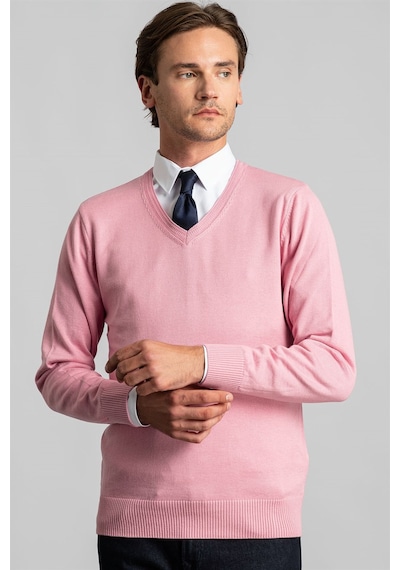Tudors Slim Fit Dar Kesim V Yaka Pamuklu Erkek Kazak-22228 Pembe