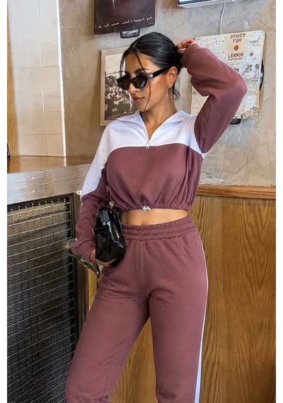 Makentmoda İki Renk Şeritli Eşofman Altı Gülkurusu L