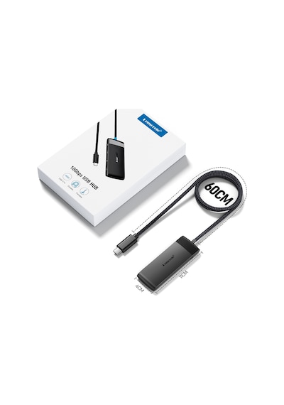 Lemorele Tc107, 10gbps Yüksek Hızlı 4 Port Usb 3.2 Gen2 Hub - 60cm Uzun Örgü Kablolu Çoklayıcı Mc & Pc