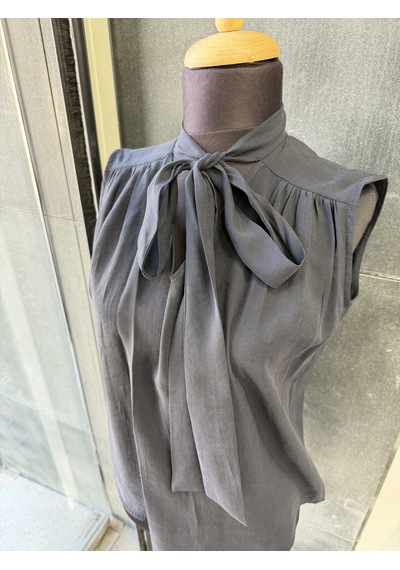 Pera Moda Sıfır Kol Fularlı Modal Yazlık Kadın Gömleği Siyah
