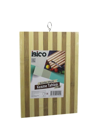 18 X 28 X 1.4cm Beyaz Çizgili Ahşap Bambu Kesim Panosu - Kesme Tahtası Metal Kulplu Bx40 13710974