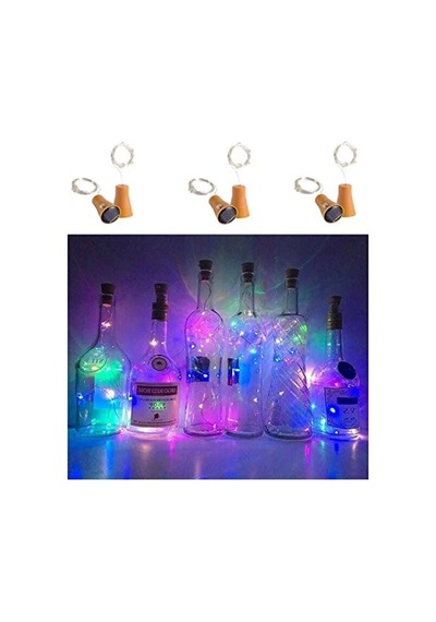 6'lı Güneş Enerjili Şarap Şişesi Işıkları, 20 Led Su Geçirmez Açık Lacivert