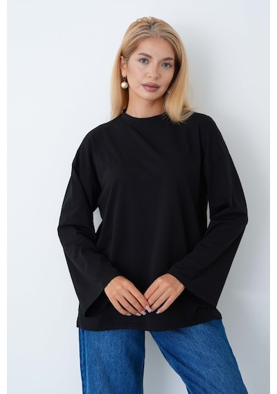 Herkesemoda Kadın Tesettüre Uygun Geniş Kollu Body Siyah