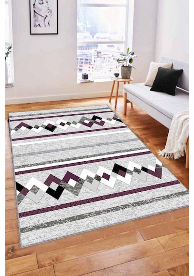 Mürdüm Zigzag Kaymaz Tabanlı Makinede Yıkanabilir Halı Rt05n11