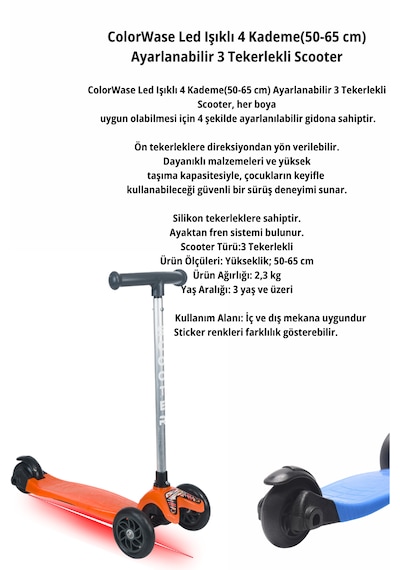 Tois Colorwase Led Işıklı 4 Kademeli 3 Tekerlekli Scooter Pembe