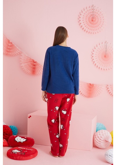 Siyah İnci Lisanslı Polar Çok Renkli Nakışlı Bisklet Yaka Pijama Takım Hk300 Lacivert
