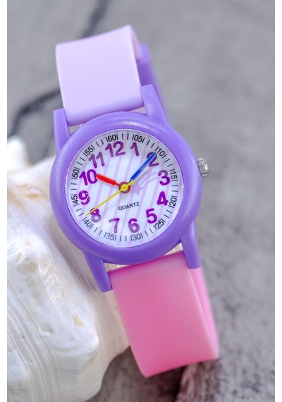 Kuyruk Yıldızı Desenli Kız Çocuk Kol Saati Pembe Mor Analog Saat St-304410 Beyaz