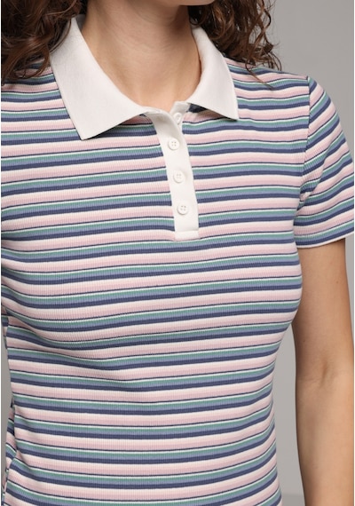 Colin's Colins Slim Fit Polo Yaka Çizgili Kadın Pembe Kısa Kol Tişört Cl1078875 Q1.v1 Pın