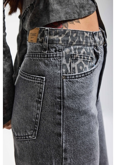 it's basic Kadın Füme Renk 4s513 Loose Fit Kemeri Leopar Desenli Denim Jean