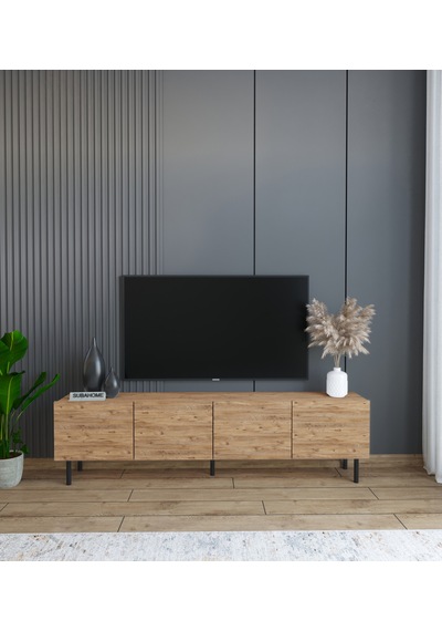 Minimalist 160 Cm Demir Ayaklı Ahşap Görünümlü Tv Ünitesi
