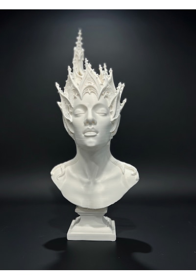 Gotik Kraliçe Büstü - 3d Baskı Fantastik Elf Taçlı Heykel -