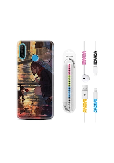 Huawei P30 Lite Kılıf Kablo Koruyuculu Kız Ve Kedi 1762