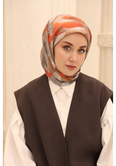 Silk Home Olinda İpek Eşarp 47001-26 Antrasit, Gri, Turuncu, Kiremit, Mor