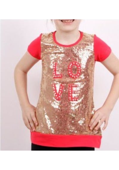 Toontoy Kids Toontoy Kız Çocuk Önü Komple Pullu Tişört Kırmızı