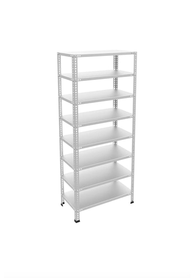 8 Katlı Galvaniz Çelik Raf - Depo, Arşiv, Kiler, Dosya, Market Rafı 31x60 Cm-200 Cm-0.70 Mm Gri