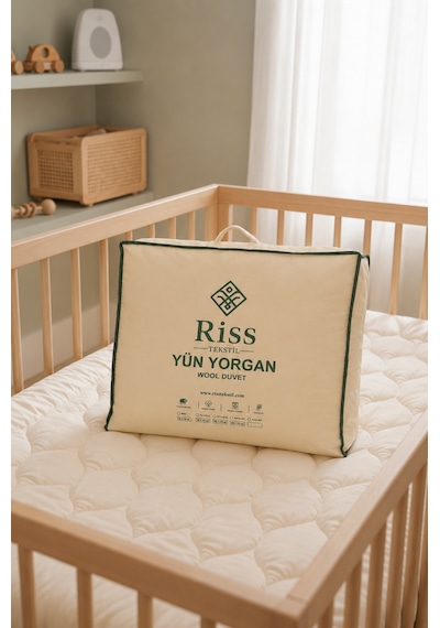 Riss Tekstil %100 Yün Dolgulu Bebek Uyku Seti Yün Yorgan + Yün Yatak Pedi + Yün Yastık