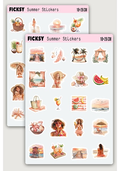 Yaz Sticker Seti - Deniz Sahil Plaj Sticker - 40 Adet Etiket Çıkartma Diğer