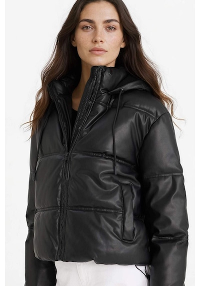 Defacto Regular Fit Kapüşonlu Polar Astarlı Suni Deri Mont F2142ax25wnbk27 Siyah-bk27