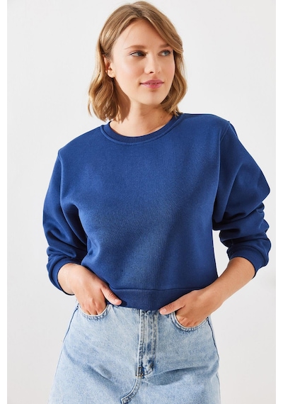 Shade Kadın Bisiklet Yaka Şardonlu Basic Crop Sweatshirt 60251797 - Lacivert