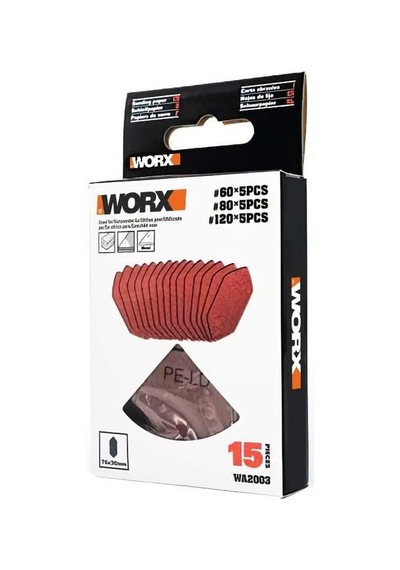 Worx Wa2003 76x30mm 60, 80, 120 Kum, 15 Adet Cırtlı Universal Mouse Parmak Zımpara Kâğıdı Seti Fr Wa2003