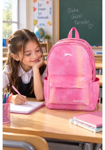 İlkokul Okul Çantası Slazenger Armor Pink Sırt Çantası 43x30x15 Cm Desenli