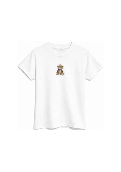 Mixray 2078 Kadın %100 Pamuk Ayıcık Nakışlı Bisiklet Yaka T-shirt Beyaz