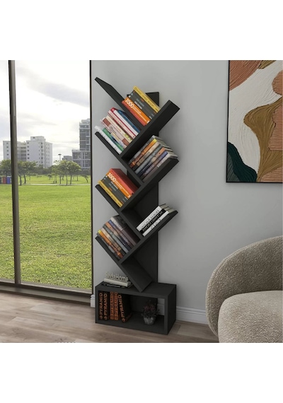 Reyo Home Enda Erine 8 Raflı Zikzak Kitaplık Antrasit