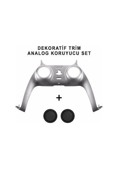 Ps5 Dekoratif Trim Analog Koruyucu Silikon Kılıf Set Playstation 5 Dualsense Renkli Ön Şerit Aksesuar Gümüş 3 Adet