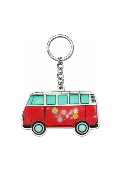 Kırmızı Çiçek Desenli Vosvos Anahtarlık Şeffaf Unisex Metal