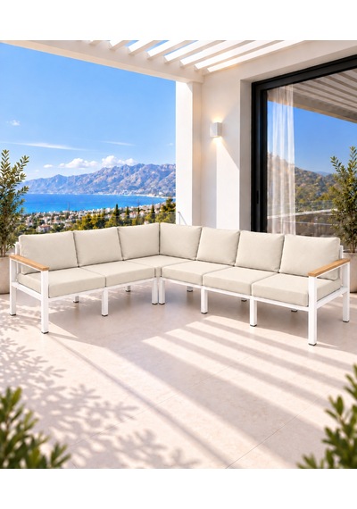 6 Kişilik Balkon Köşe Takımı L Koltuk Bahçe Mobilyası Dış Mekan Oturma Grubu