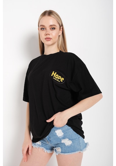 Flood Of Style Logo Baskılı Siyah Tişört Hope