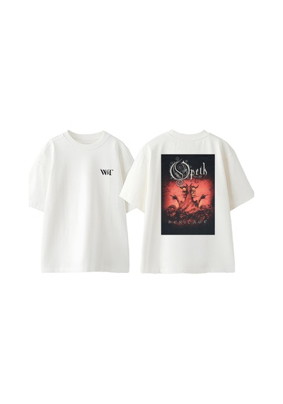 Thewert Opeth 5 Tasarım Sırt Baskılı Pamuk Beyaz Oversize T-shirt